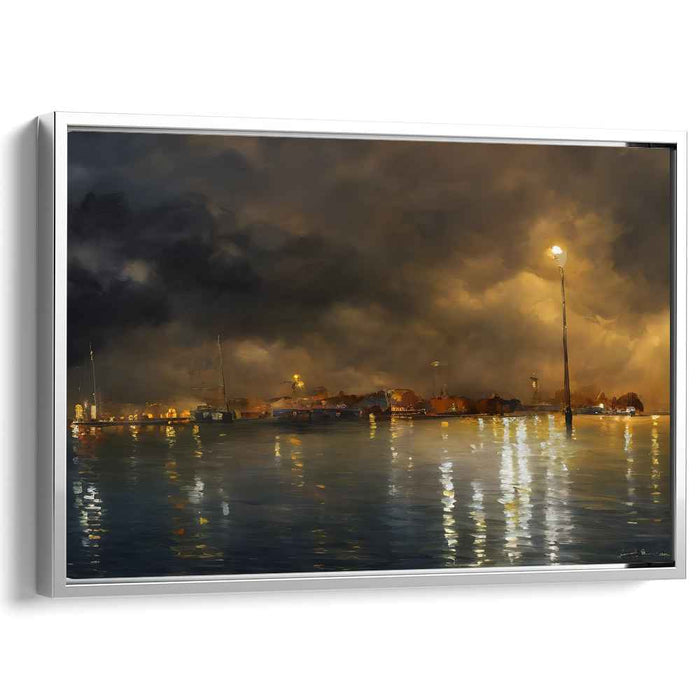 Nocturnal Harbor: Tranquil Reflections Under the Night Sky