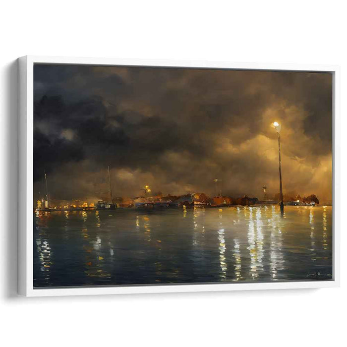 Nocturnal Harbor: Tranquil Reflections Under the Night Sky