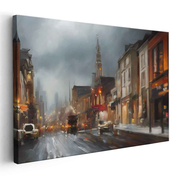 City Stroll Impressions: Impressionist Urban Street Scene Canvas Art Print