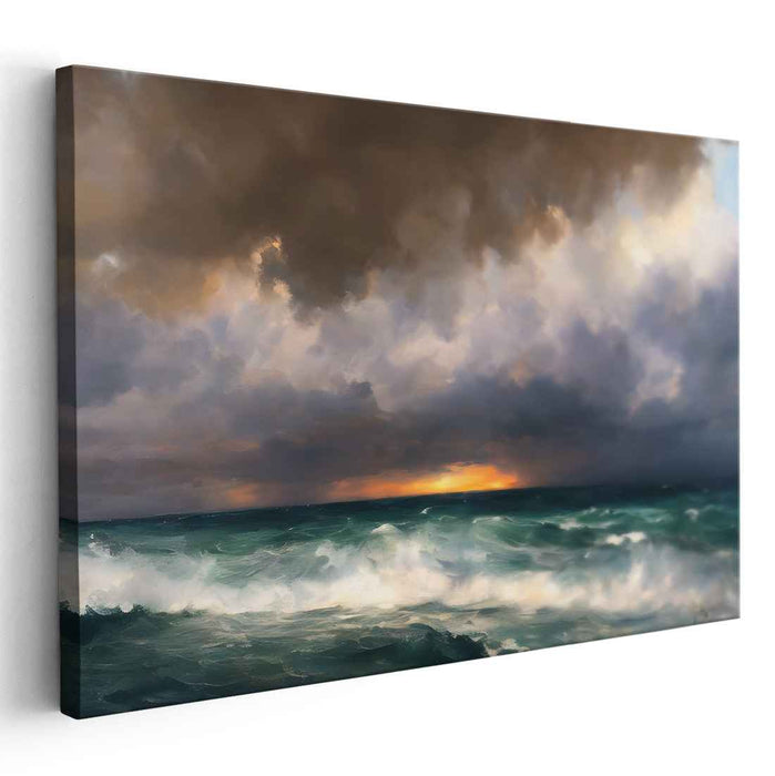Dusk's Ocean Embrace: Dramatic Ocean Sunset Canvas Art Print