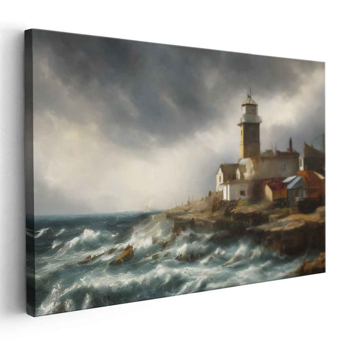 Storm Beacon: Majestic Lighthouse and Tumultuous Ocean Canvas Art Print