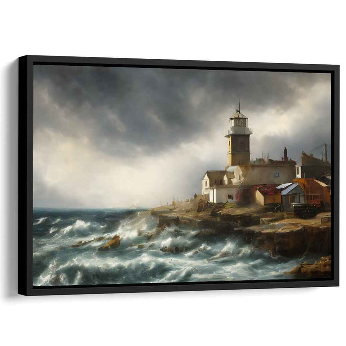 Storm Beacon: Majestic Lighthouse and Tumultuous Ocean Canvas Art Print