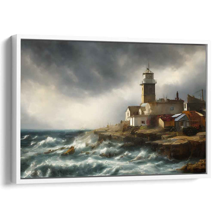 Storm Beacon: Majestic Lighthouse and Tumultuous Ocean Canvas Art Print