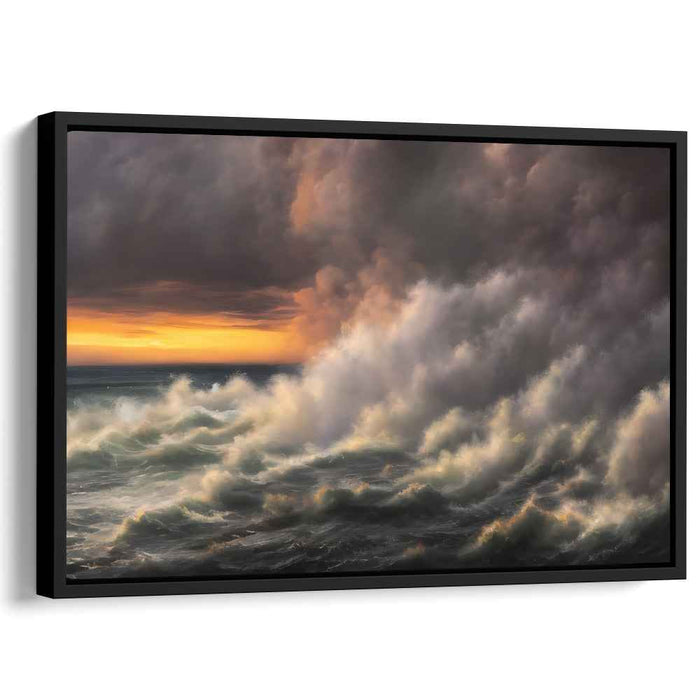 Twilight Drama's Glow: Dramatic Seascape with Sunset Hues Canvas Art
