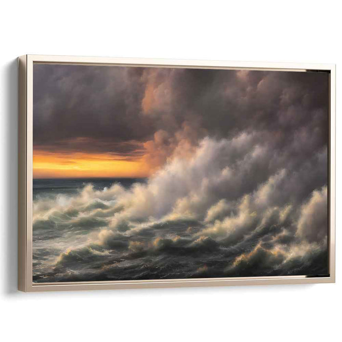 Twilight Drama's Glow: Dramatic Seascape with Sunset Hues Canvas Art