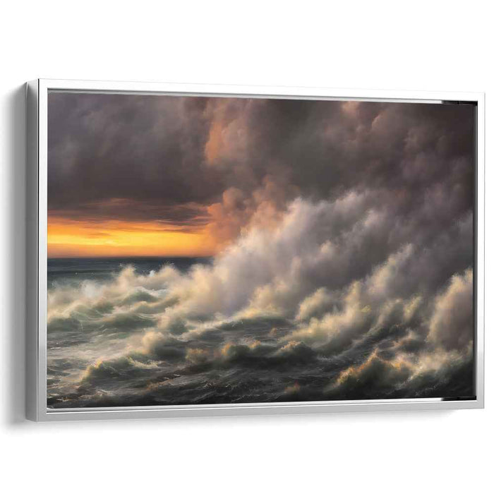 Twilight Drama's Glow: Dramatic Seascape with Sunset Hues Canvas Art