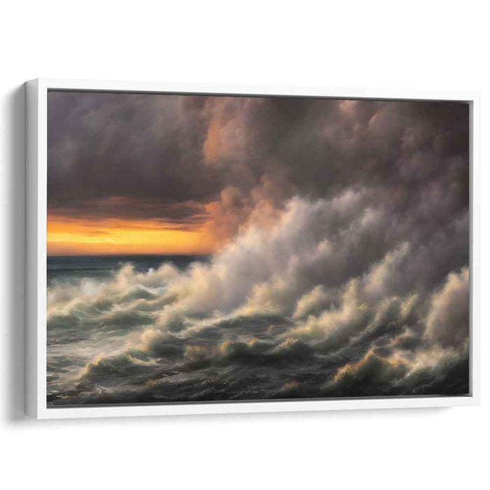 Twilight Drama's Glow: Dramatic Seascape with Sunset Hues Canvas Art