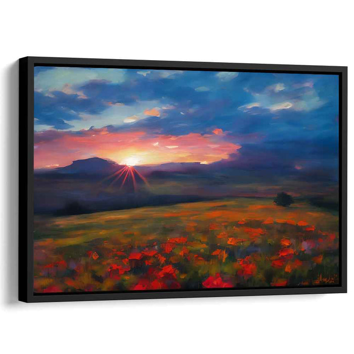 Sunset Strokes in Meadow: Impressionist Meadow and Sunset Canvas Art