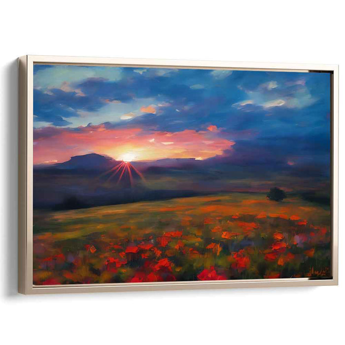 Sunset Strokes in Meadow: Impressionist Meadow and Sunset Canvas Art