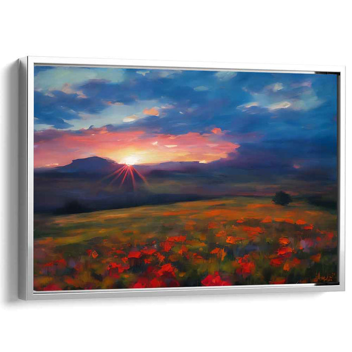 Sunset Strokes in Meadow: Impressionist Meadow and Sunset Canvas Art