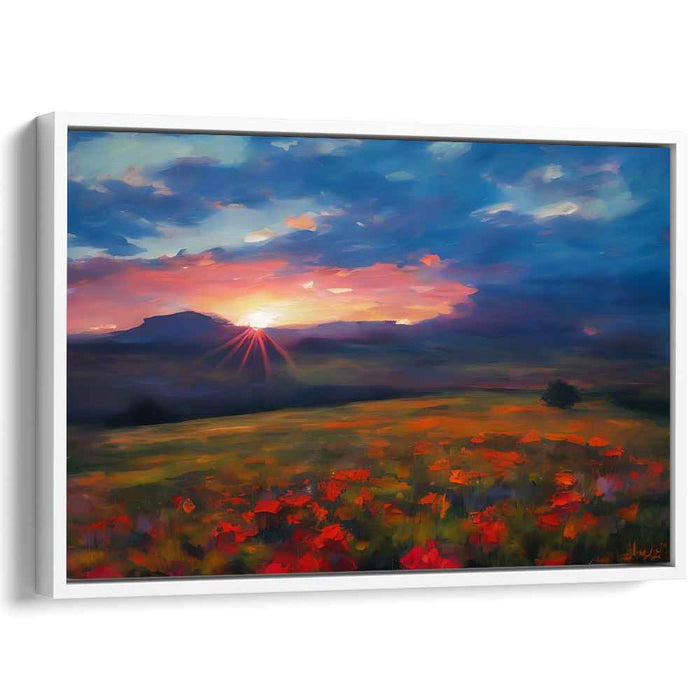 Sunset Strokes in Meadow: Impressionist Meadow and Sunset Canvas Art