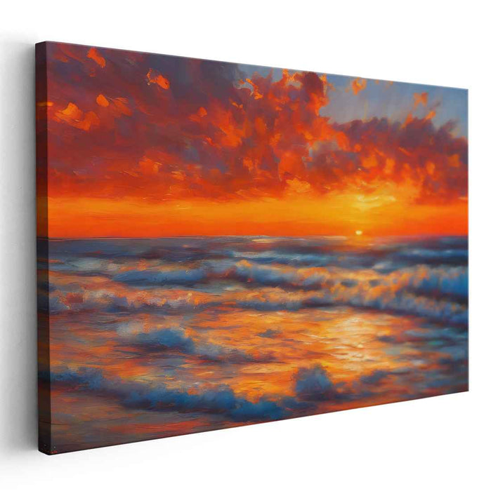 Ethereal Twilight Serenade: Dramatic Oceanic Sunset Canvas Art