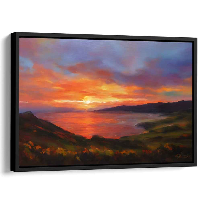 Serene Sunset Over Coastal Hills: Vibrant Landscape Canvas Art Print