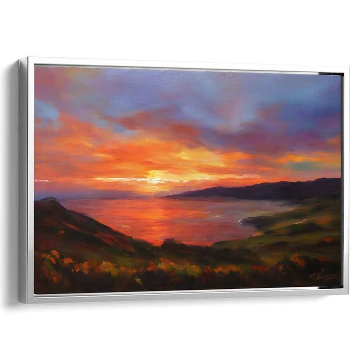Serene Sunset Over Coastal Hills: Vibrant Landscape Canvas Art Print