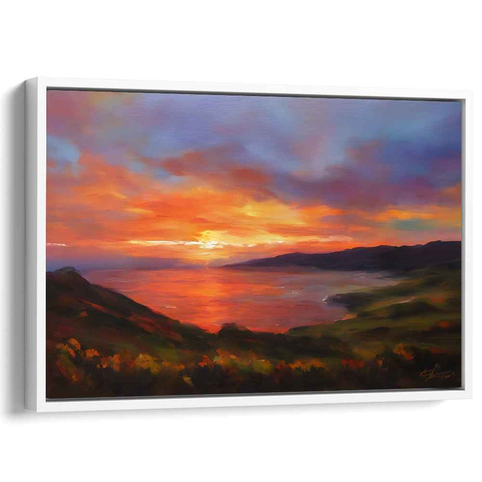 Serene Sunset Over Coastal Hills: Vibrant Landscape Canvas Art Print