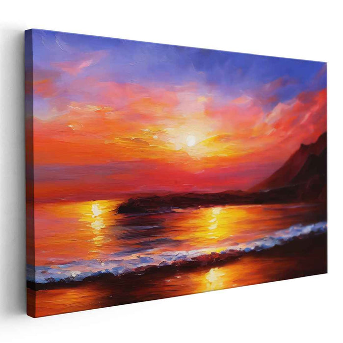 Radiant Sunset Over Tranquil Beach: Impressionist Oceanic Canvas Art