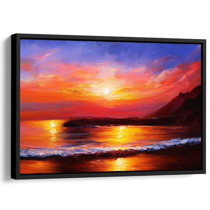 Radiant Sunset Over Tranquil Beach: Impressionist Oceanic Canvas Art