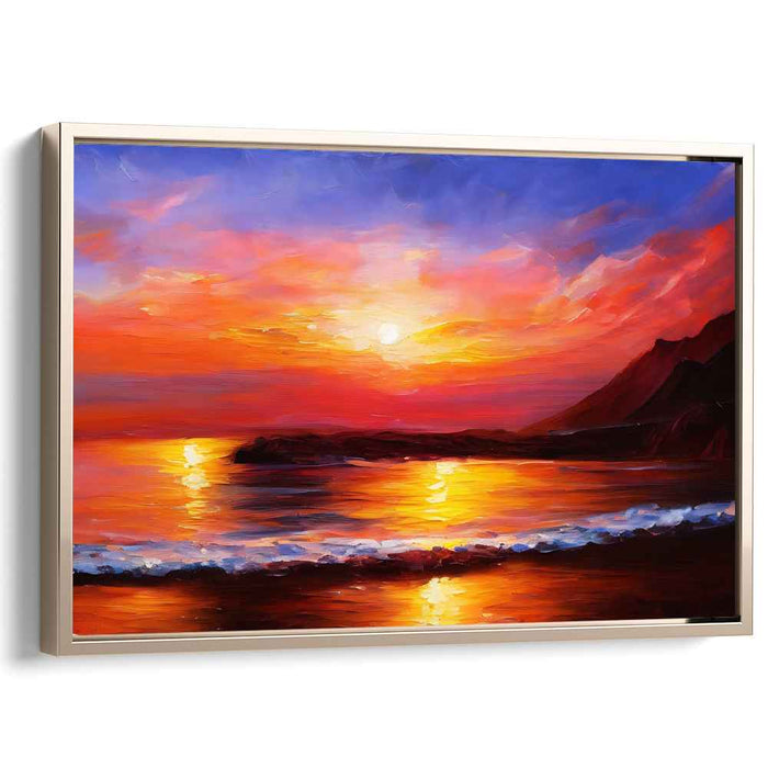Radiant Sunset Over Tranquil Beach: Impressionist Oceanic Canvas Art