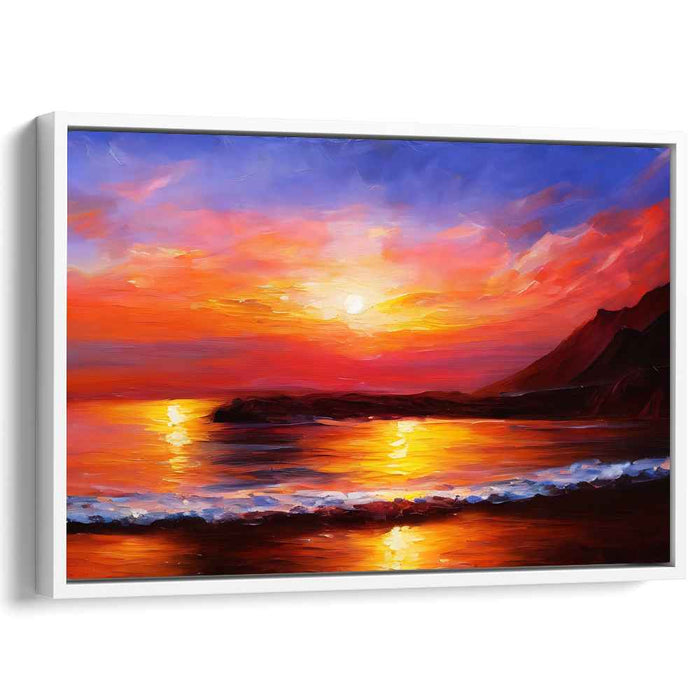 Radiant Sunset Over Tranquil Beach: Impressionist Oceanic Canvas Art