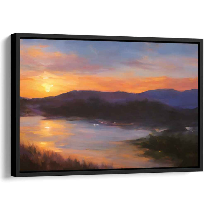 Golden Serenity Dreamscapes: Tranquil Sunset Landscape Canvas Art Print