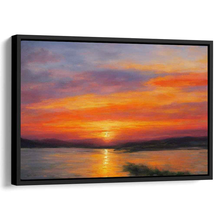 Horizon's Gilded Echo: Serene Reflections Over a Golden Horizon Canvas Art Print