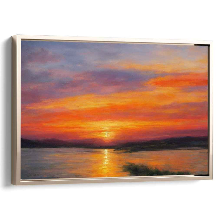 Horizon's Gilded Echo: Serene Reflections Over a Golden Horizon Canvas Art Print