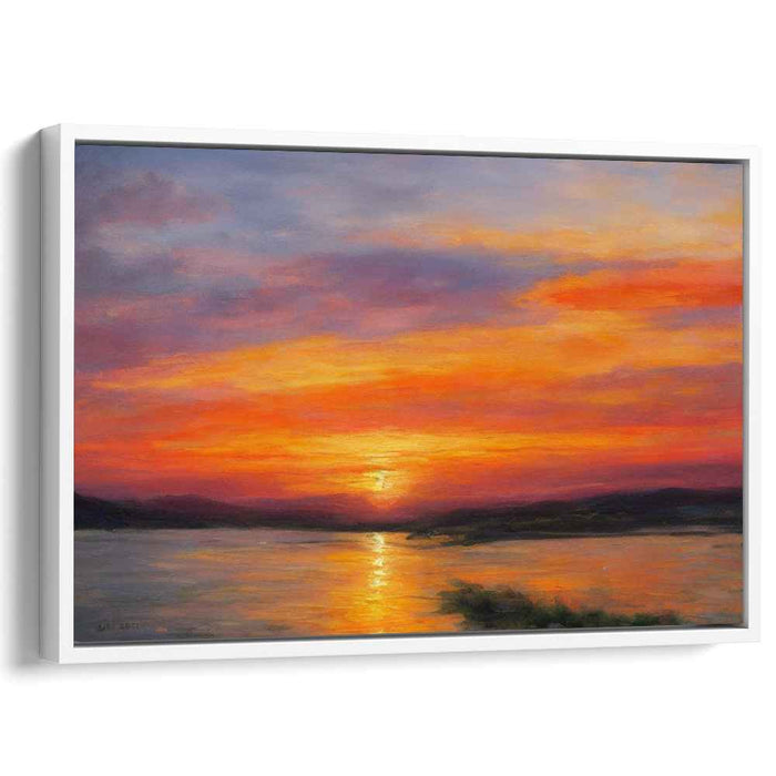 Horizon's Gilded Echo: Serene Reflections Over a Golden Horizon Canvas Art Print