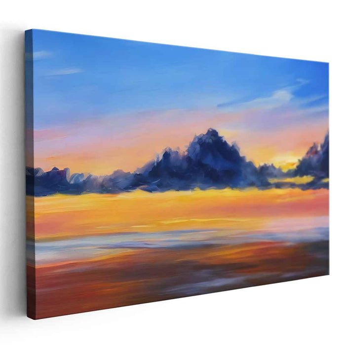 Ethereal Peaks Alpenglow: Majestic Mountain Horizon Canvas Art Print