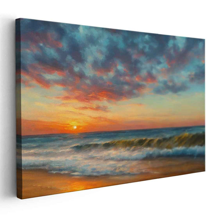 Whispers Of Tide and Light: Serene Coastal Sunset Canvas Art Print