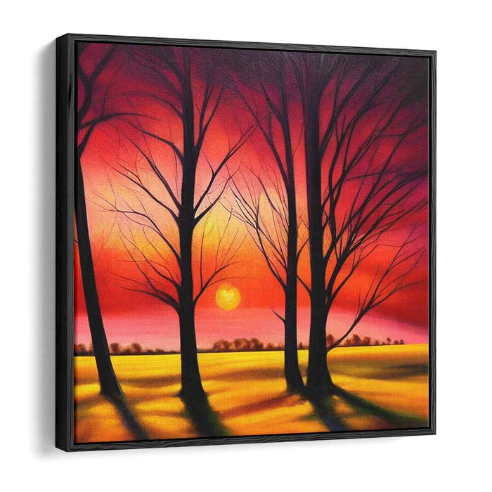 Ethereal Crimson Treetops Dance: A Passionate Twilight Treescape Canvas Art