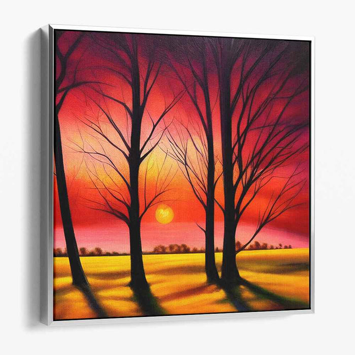 Ethereal Crimson Treetops Dance: A Passionate Twilight Treescape Canvas Art