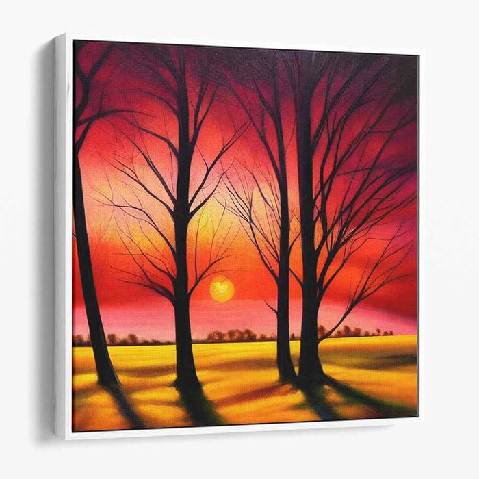 Ethereal Crimson Treetops Dance: A Passionate Twilight Treescape Canvas Art