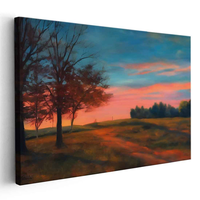 Twilight Bliss: Enchanting Countryside Meadow at Sunset Canvas Art Print