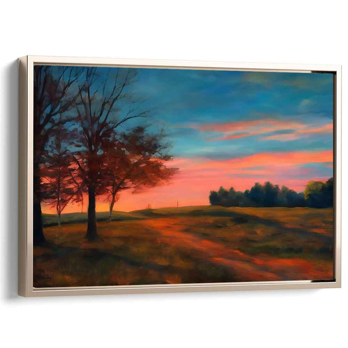 Twilight Bliss: Enchanting Countryside Meadow at Sunset Canvas Art Print