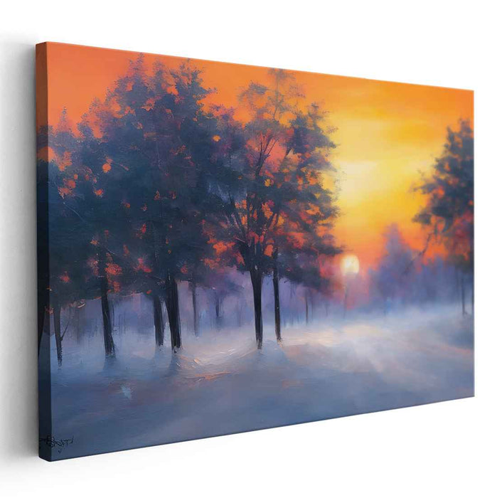 Mystic Sunrise: Luminous Forest Path Canvas Art