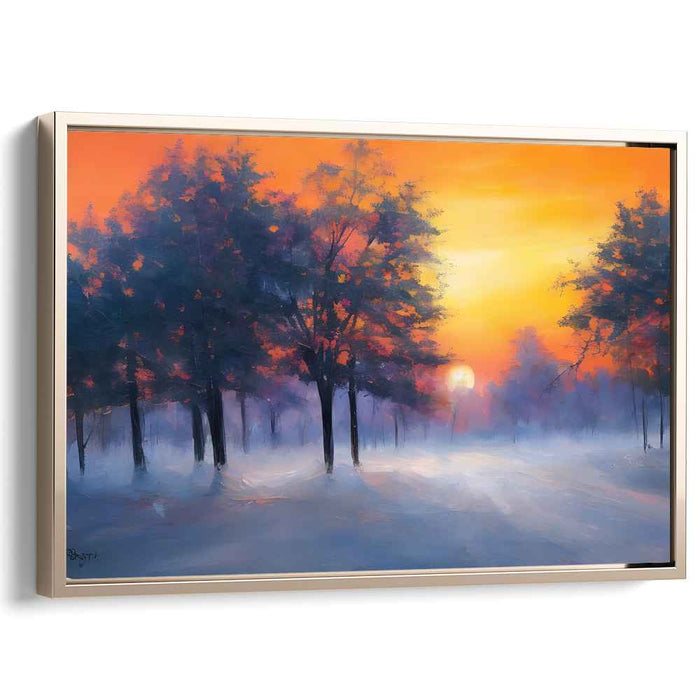 Mystic Sunrise: Luminous Forest Path Canvas Art
