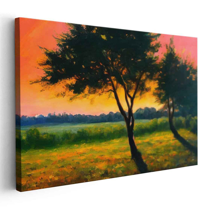 Dusk's Enchantment: Vibrant Landscape Canvas Art of Twilight Meadows