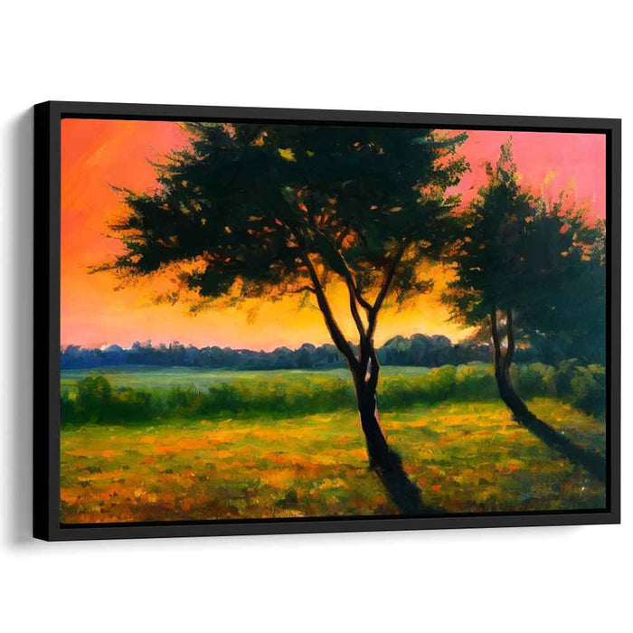 Dusk's Enchantment: Vibrant Landscape Canvas Art of Twilight Meadows