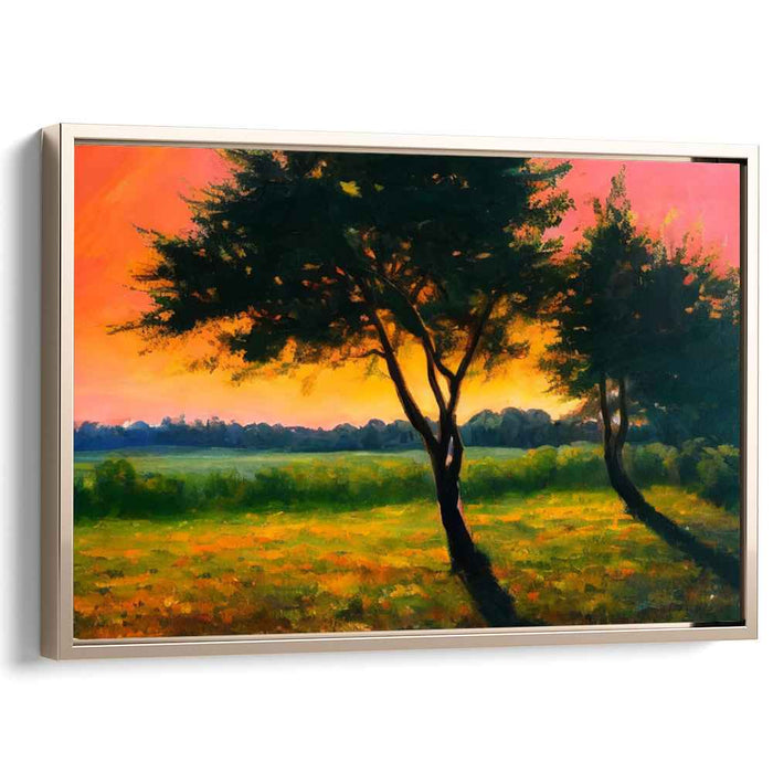 Dusk's Enchantment: Vibrant Landscape Canvas Art of Twilight Meadows