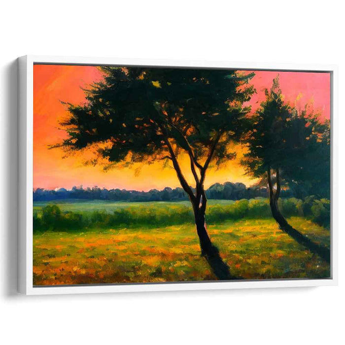 Dusk's Enchantment: Vibrant Landscape Canvas Art of Twilight Meadows