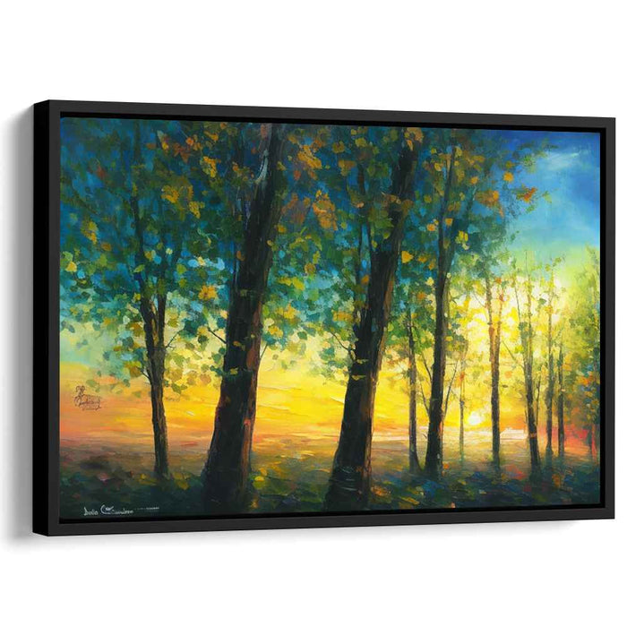 Mystic Woods Awakening: Forest Sunrise Canvas Art Print