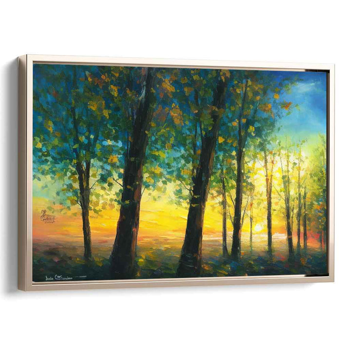 Mystic Woods Awakening: Forest Sunrise Canvas Art Print