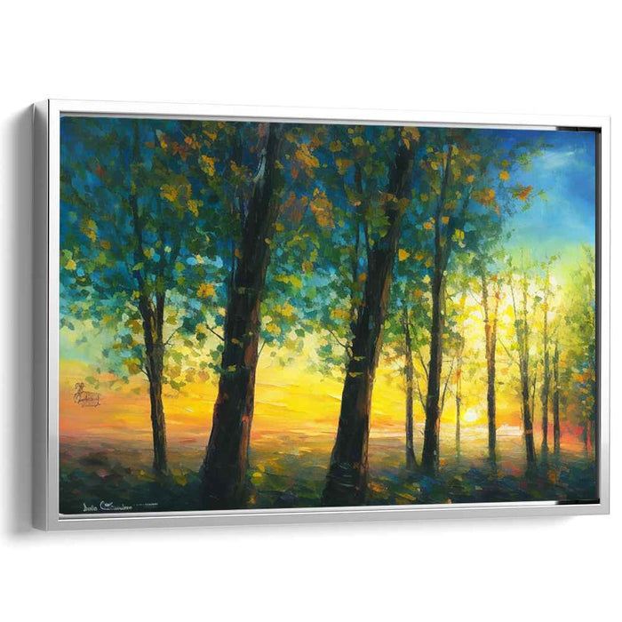 Mystic Woods Awakening: Forest Sunrise Canvas Art Print
