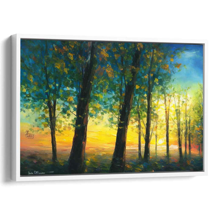 Mystic Woods Awakening: Forest Sunrise Canvas Art Print