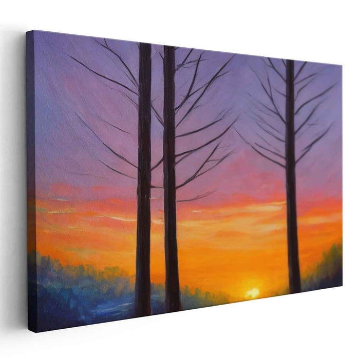 Silent Woods Dusk: A Tranquil Forest Silhouette Canvas Art