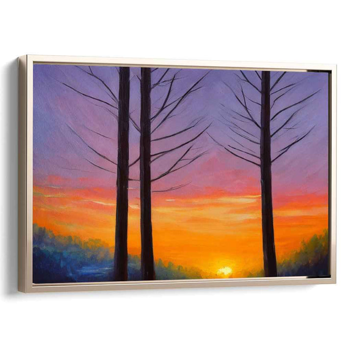 Silent Woods Dusk: A Tranquil Forest Silhouette Canvas Art