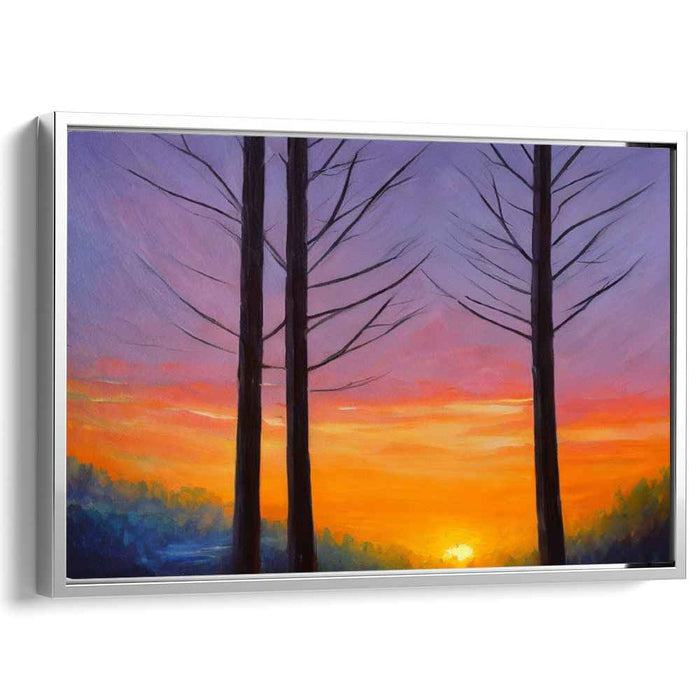 Silent Woods Dusk: A Tranquil Forest Silhouette Canvas Art