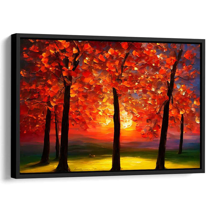 Blaze Through Leaves: Sunset Among Fiery Foliage Canvas Art