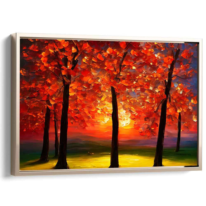 Blaze Through Leaves: Sunset Among Fiery Foliage Canvas Art