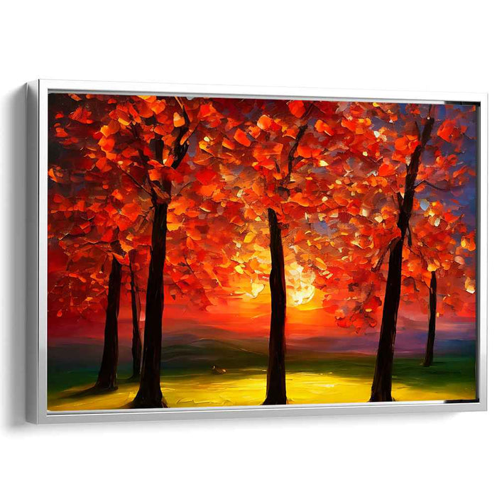 Blaze Through Leaves: Sunset Among Fiery Foliage Canvas Art